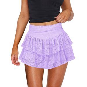 1715 Cute Ruffle Mini Skirt Y2K Party Club Short Skirts Sexy Purple Lace